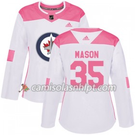 Camisola Winnipeg Jets Steve Mason 35 Adidas 2017-2018 Branco Rosa Fashion Authentic - Mulher